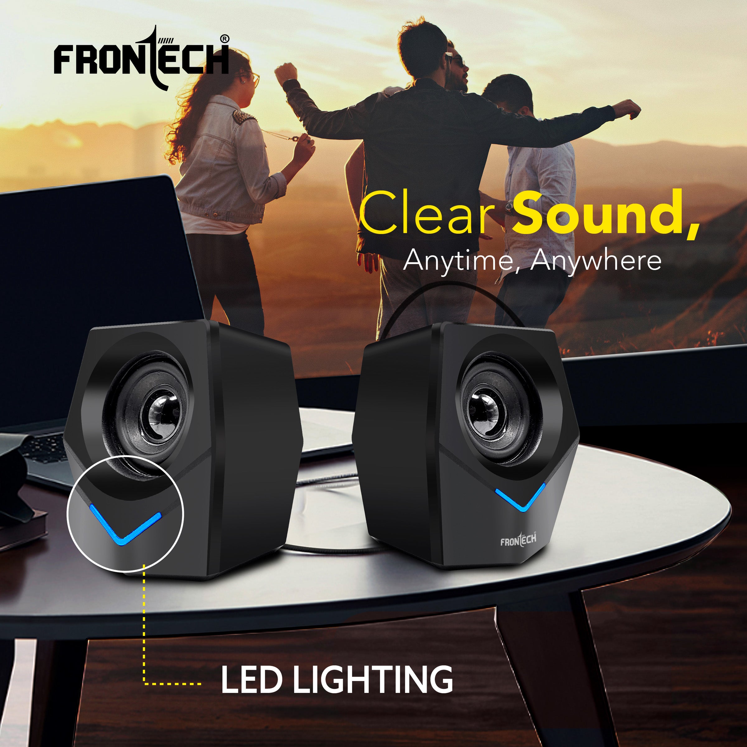 Frontech 2.0 Multimedia Speakers: 10W USB-Powered PC/Laptop/Mobile Speakers with 3.5mm AUX & Blue LED Lighting. (SPK-0011) Frontech 2.0 Multimedia Speakers: 10W USB-Powered PC/Laptop/Mobile Speakers with 3.5mm AUX & Blue LED Lighting. (SPK-0011)